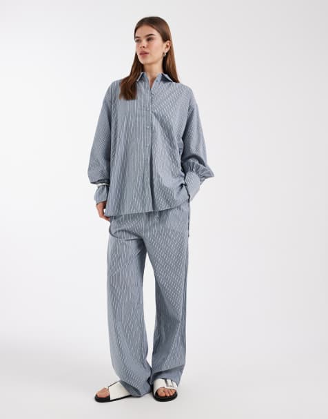 ASOS DESIGN - Blåstribede pull-on-bukser i poplin - view 1