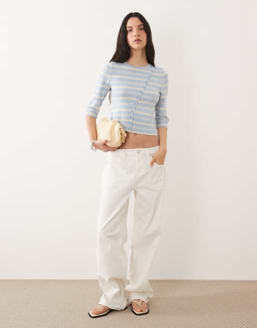 ASOS DESIGN - Blåstribet cardigan i fin strik med asymmetrisk snit, 3 af 4