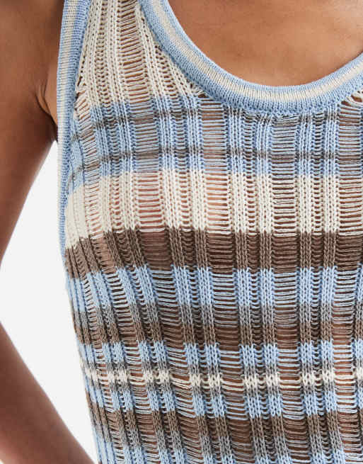 ASOS DESIGN - Blåstribet maxikjole i strik med hulsyninger, 3 af 4