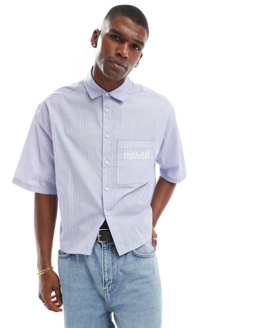 ASOS DESIGN - Blåstribet oversized skjorte med firkantet pasform og broderet lomme