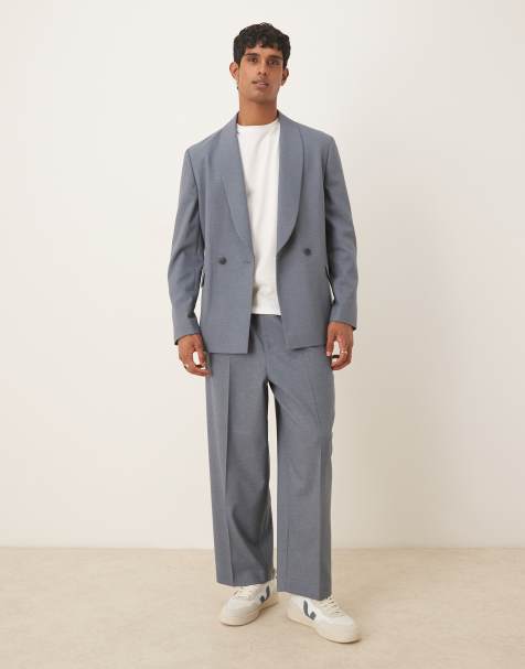 ASOS DESIGN - Blåt dobbeltradet jakkesæt med sjalskrave i regular fit - view 1