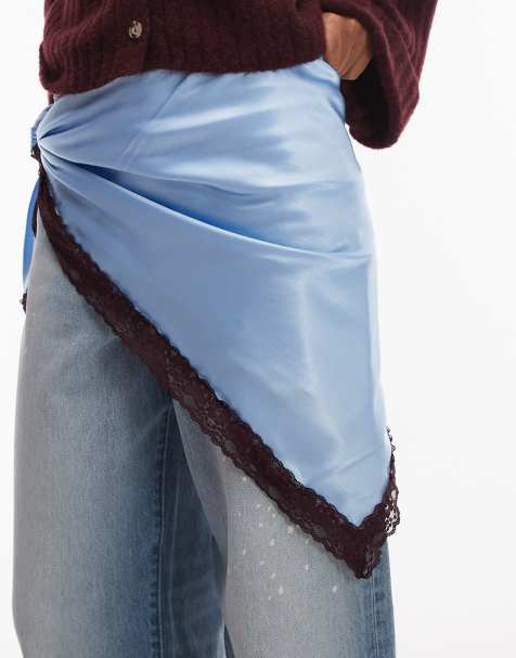 ASOS DESIGN - Blåt halstørklæde i satin med blondedetaljer - view 1