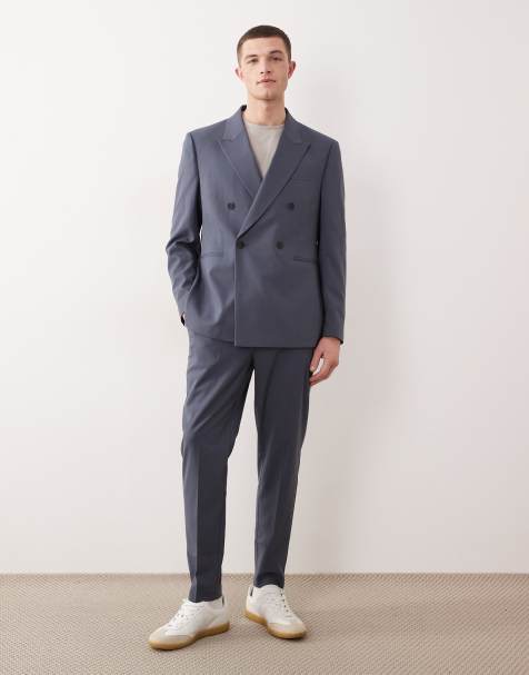 ASOS DESIGN - Blåt og dobbeltradet jakkesæt i Regular Fit - view 1