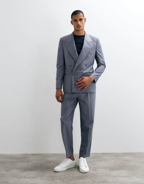 ASOS DESIGN - Blåt og dobbeltradet jakkesæt i Regular Fit - view 1