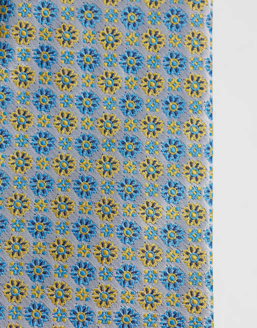 ASOS DESIGN - Blåt og gult slips med geometrisk vintage-blomstermønster, 3 af 3