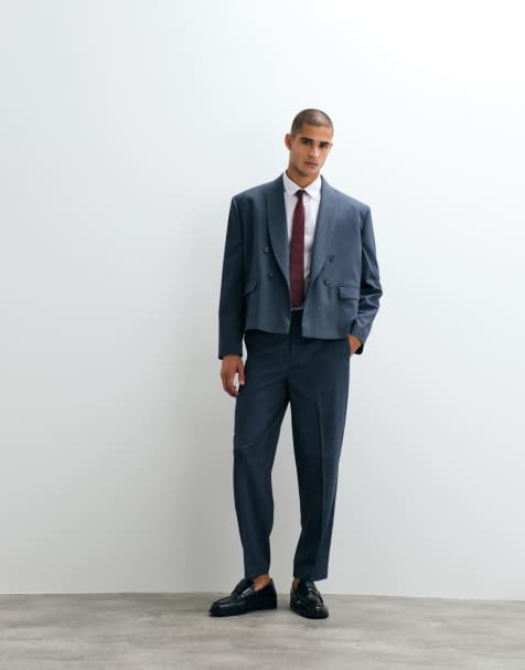 ASOS DESIGN - Blåt oversized jakkesæt med indsnævrede ben og sildebensmønster - view 1
