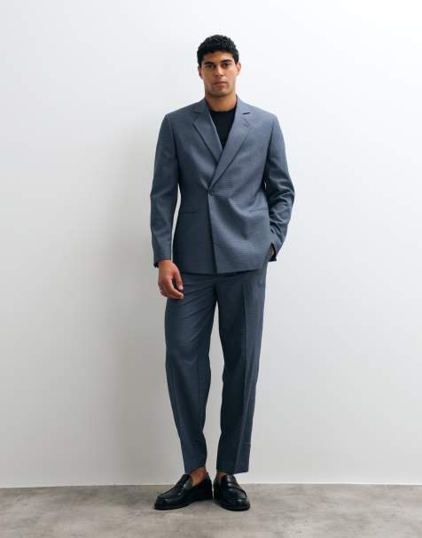 ASOS DESIGN - Blåt oversized jakkesæt med tapered ben og tern - view 1