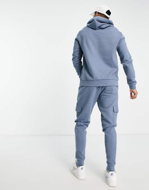 ASOS DESIGN - Blåt træningssæt med hættetrøje og skinny-joggingbukser i cargo-stil, 2 af 4
