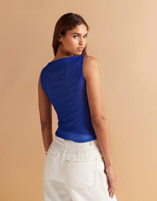ASOS DESIGN – Blått linne i mesh med båtringning och semestertryck, 3 av 4