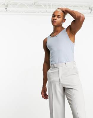 ASOS DESIGN – Blått linne i muscle fit med djup halsringning