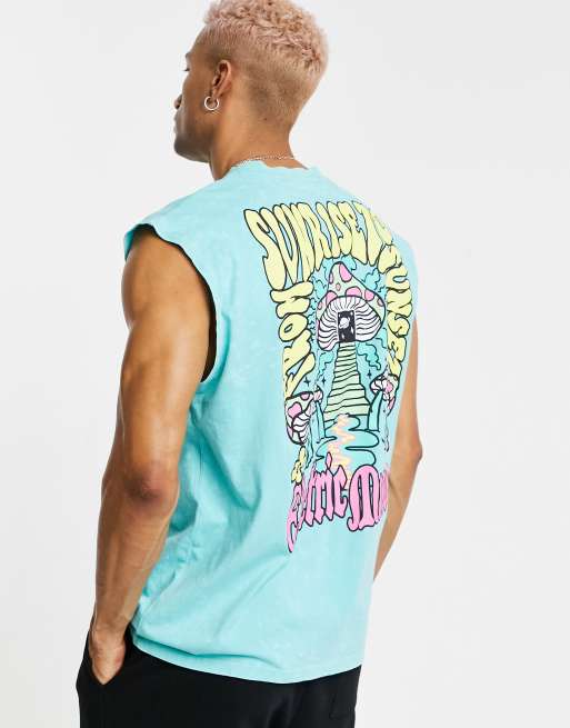 ASOS DESIGN – Blått linne i oversize-modell med tvättad finish och tryck baktill