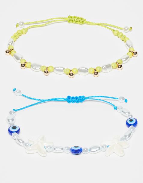 ASOS DESIGN – Blått och grönt armband med pärlor, 2-pack - view 1
