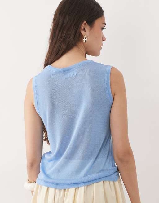 ASOS DESIGN – Blått, prickigt, finstickat och skirt linne, 4 av 4