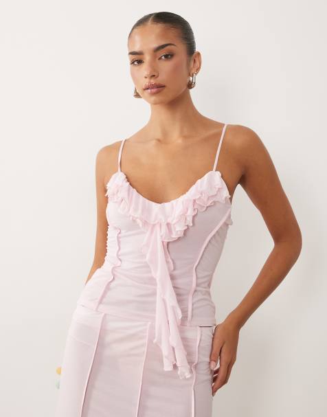 ASOS DESIGN – Blått set i stretchig chiffong med volangprytt linne - view 1