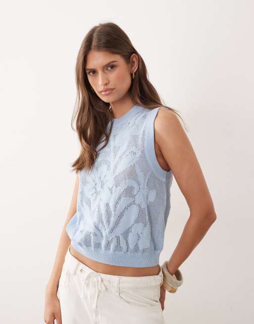 ASOS DESIGN – Blått, stickat linne med blommor, 3 av 4