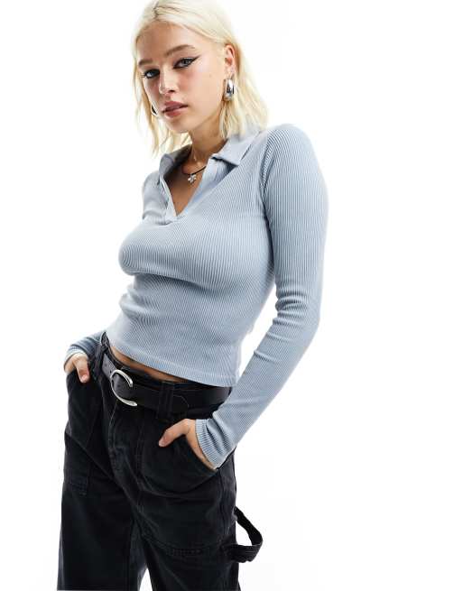 ASOS DESIGN – Blåtvättad seamless rugbytopp med lång ärm