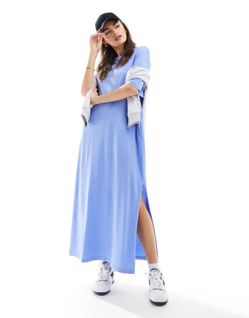 ASOS DESIGN Blaues Midaxi T Shirt Kleid in Oversize Passform