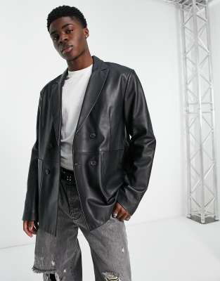 Manteau Homme Veste En Cuir Véritable Noir Doublé Italien - Blazer Cuir Nappa Souple