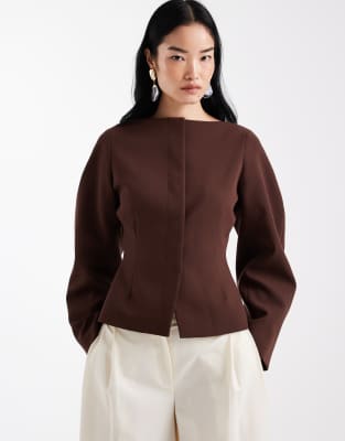 Blazer à encolure bateau-Brown 38