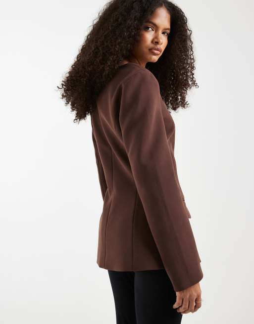 ASOS DESIGN - Blazer à encolure ouverte - Marron chocolat, 4 de 4