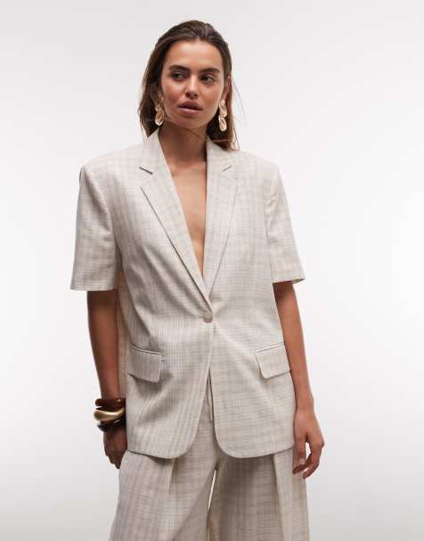 ASOS DESIGN - Blazer a maniche corte beige a quadri in coordinato - view 1