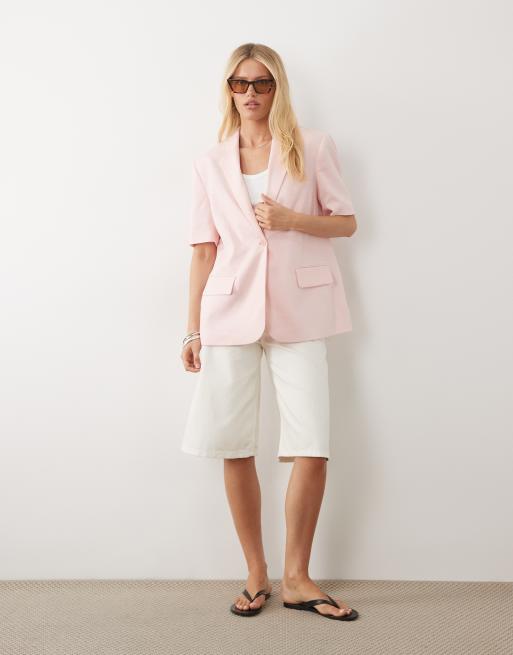 ASOS DESIGN - Blazer a maniche corte rosa in coordinato