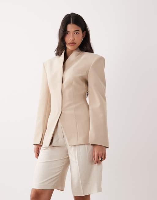 ASOS DESIGN - Blazer a portafoglio accollato, colore beige