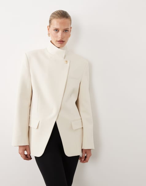 ASOS DESIGN - Blazer a portafoglio con collo a imbuto avorio - view 1