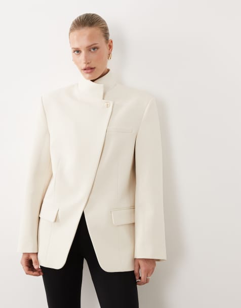ASOS DESIGN - Blazer a portafoglio con collo a imbuto écru - view 1