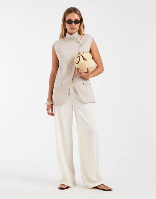 ASOS DESIGN - Blazer a portafoglio senza maniche color pietra