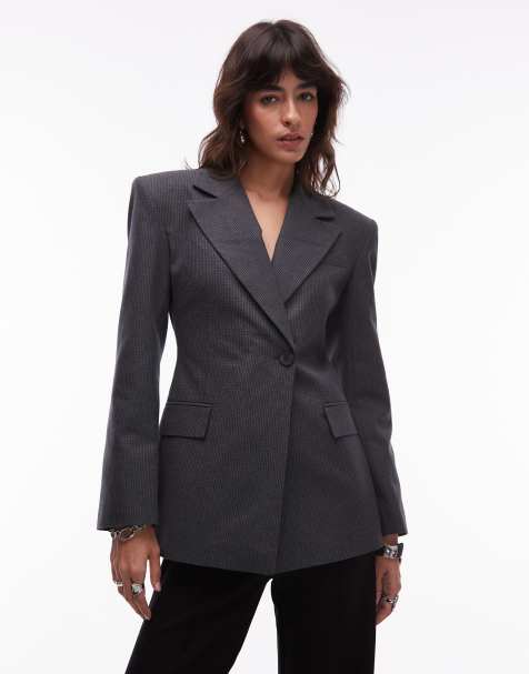 ASOS DESIGN - Blazer accollato grigio a quadri con dettaglio raccolto - view 1