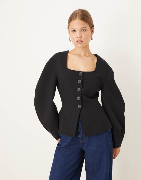 ASOS DESIGN - Blazer aderente stretto in vita nero con maniche cocoon - view 1