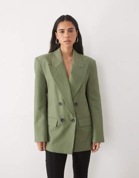 ASOS DESIGN blazer ajusté à épaules marquées croisé en kaki - view 1