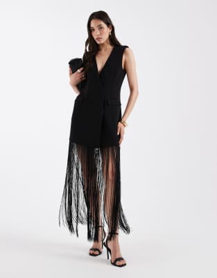 ASOS DESIGN - Blazer ajusté à franges - Noir