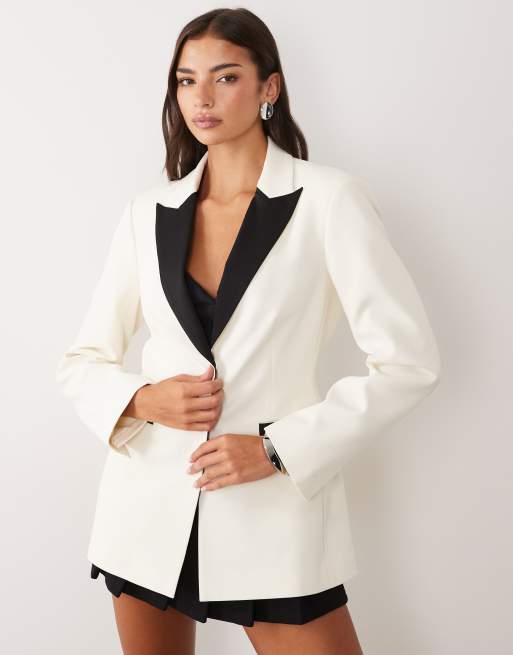 ASOS DESIGN blazer ajusté à hanches structurées noir et crème, 2 de 4