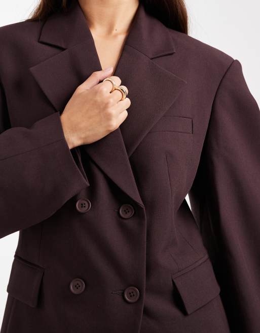 ASOS DESIGN - Blazer ajusté avec double boutonnage et manches cocon - Chocolat, 4 de 4