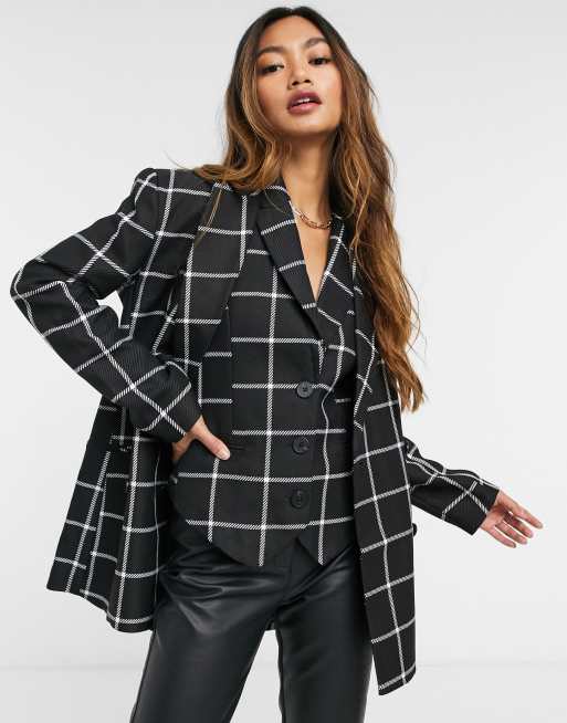 ASOS DESIGN Blazer ajust de tailleur 3 pi ces carreaux fa on quadrillage Noir et blanc