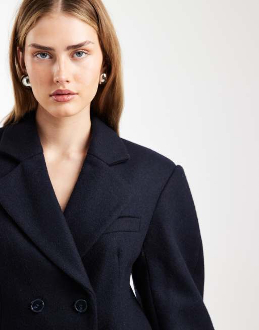 ASOS DESIGN - Blazer ajusté en laine mélangée à manches cocon et taille cintrée - Bleu marine, 3 de 4