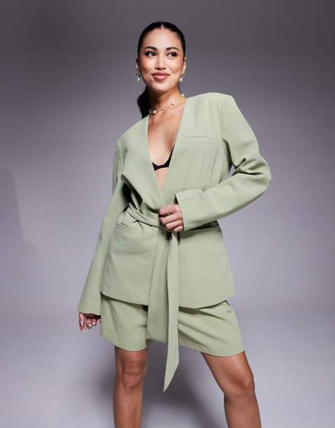 ASOS DESIGN - Blazer allacciato in vita senza colletto color pistacchio in coordinato - view 1