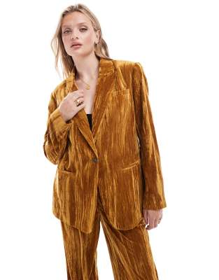 ASOS DESIGN - Blazer aus Knittersamt in Goldgelb, Kombiteil-Goldfarben