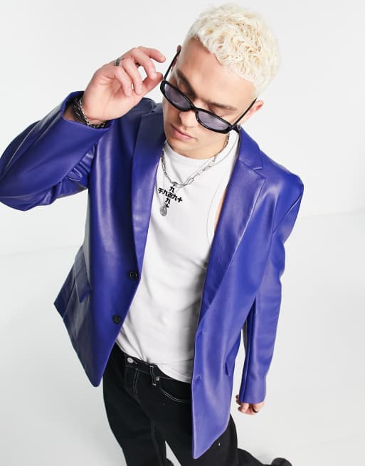 ASOS DESIGN – Blazer aus Kunstleder in Kobaltblau