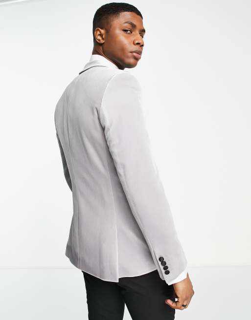 ASOS DESIGN – Blazer aus Samt in Silber mit superengem Schnitt und kontrastierendem Revers, 3 von 4