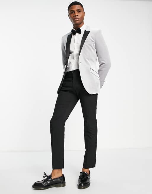 ASOS DESIGN – Blazer aus Samt in Silber mit superengem Schnitt und kontrastierendem Revers, 4 von 4
