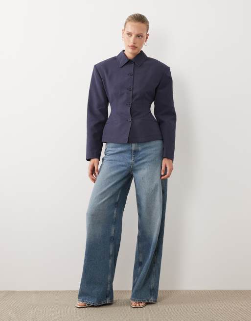 ASOS DESIGN - Blazer avvitato effetto lino color grafite con bottoni, 2 di 4