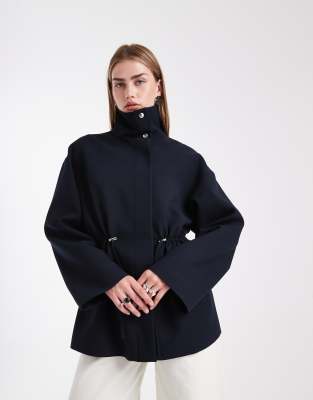 ASOS DESIGN Blazer blu navy con coulisse in vita e scollo a