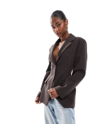 Blazer cintré à la taille - Chocolat-Marron 40