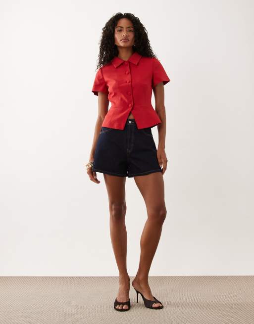 ASOS DESIGN - Blazer cintré à manches courtes et col - Rouge, 2 de 4