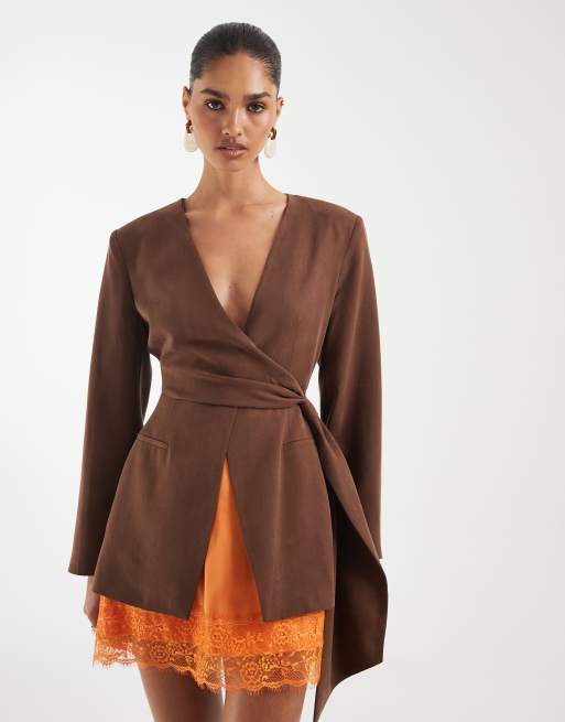ASOS DESIGN - Blazer cintré effet drapé - Chocolat, 2 de 4