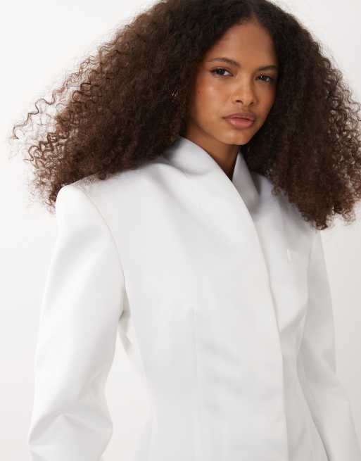 ASOS DESIGN - Blazer cintré en satin épais à col montant - Ivoire, 3 de 4