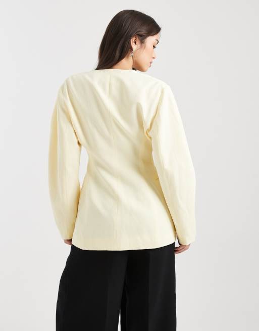 ASOS DESIGN - Blazer cintré sans col en lin mélangé - Naturel, 4 de 4